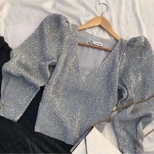Zara Silver Sequin Blouse